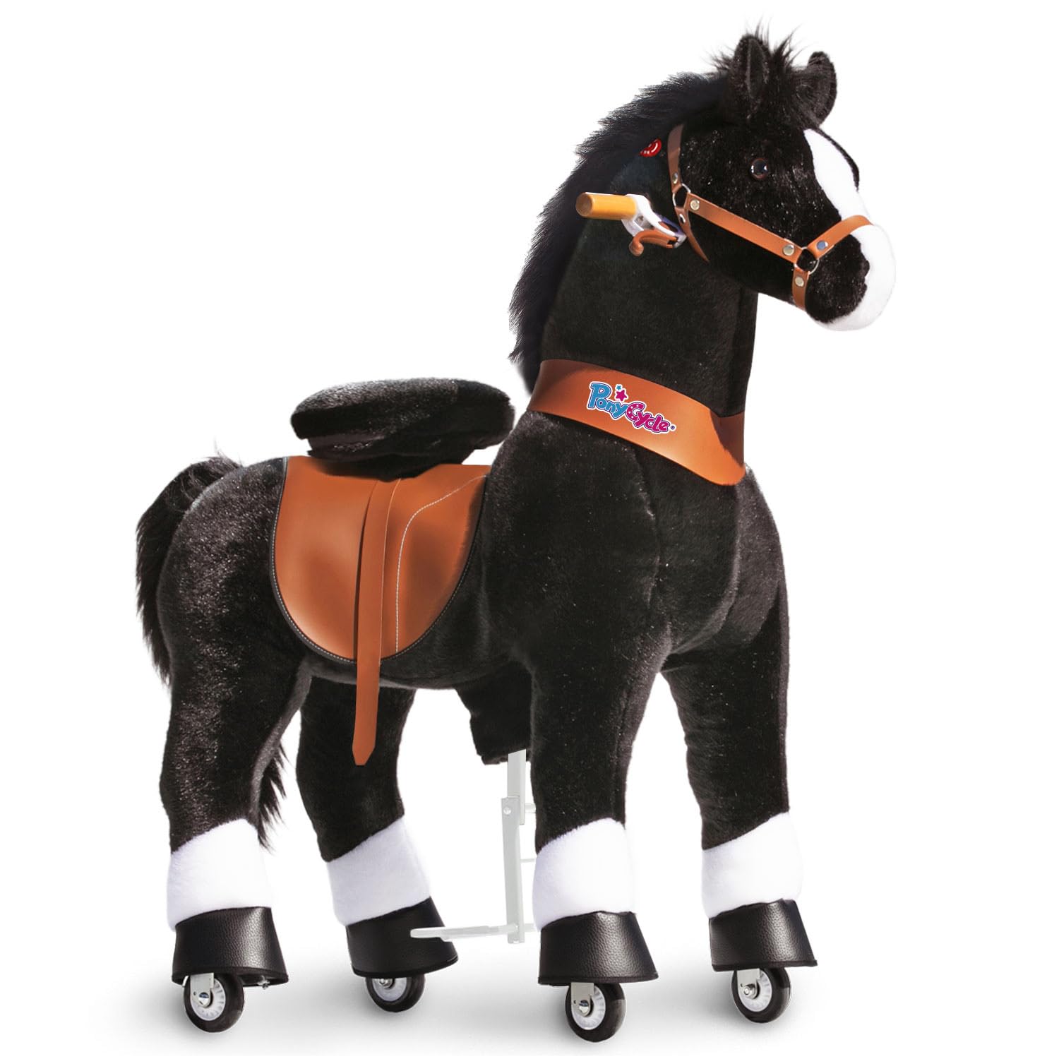 PonyCycle Large Riding Horse for Kids (with Brake/42.5" Height/Size 5 for Age 7-12) Rocking Horse Plush Pony Toys No Electricity Black Ux526