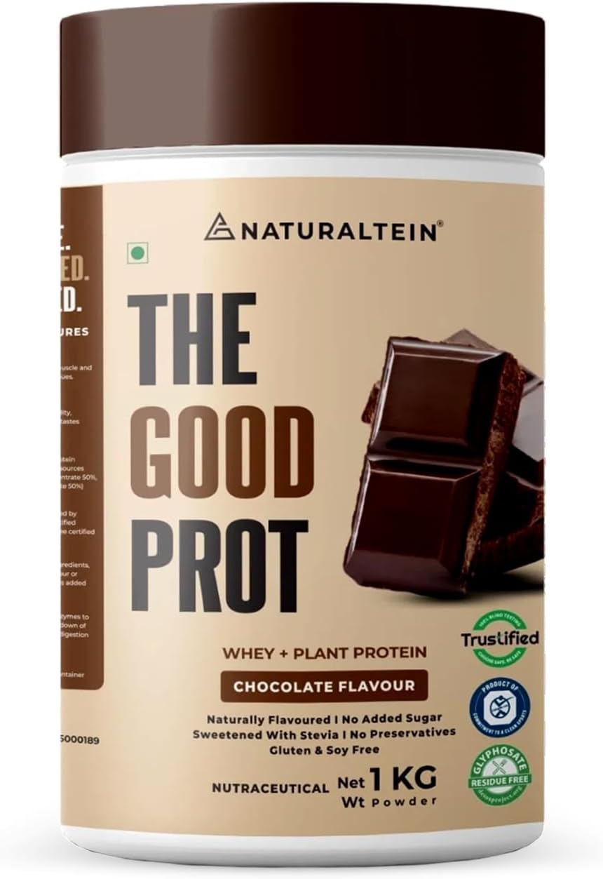 The Good Prot – 1 kg (Chocolate) | 22 g Protein per Serving | No Artificial Flavours | Plant & Whey Protein Blend | Naturally Sourced Protein for Strength & Recovery