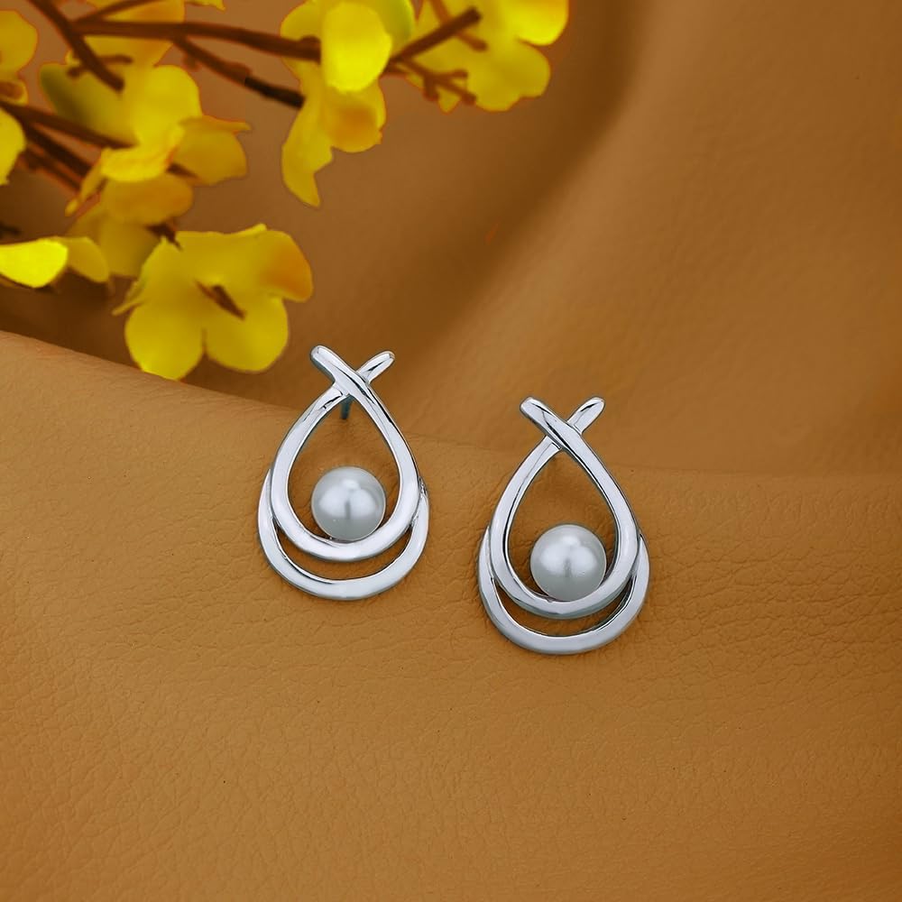 Vanbelle Sterling Silver Jewelry - Rhodium Plated with 925 Stamp - Teardrop with Fresh Water Pearl Earring - Elegant Handcrafted Earring for Women - Image 6