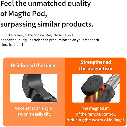 Miniatura 6 de araree MAGFIE - Trípode magnético para selfie compatible con MagSafe, palo selfie extensible de 27 pulgadas, con control remoto inalámbrico para