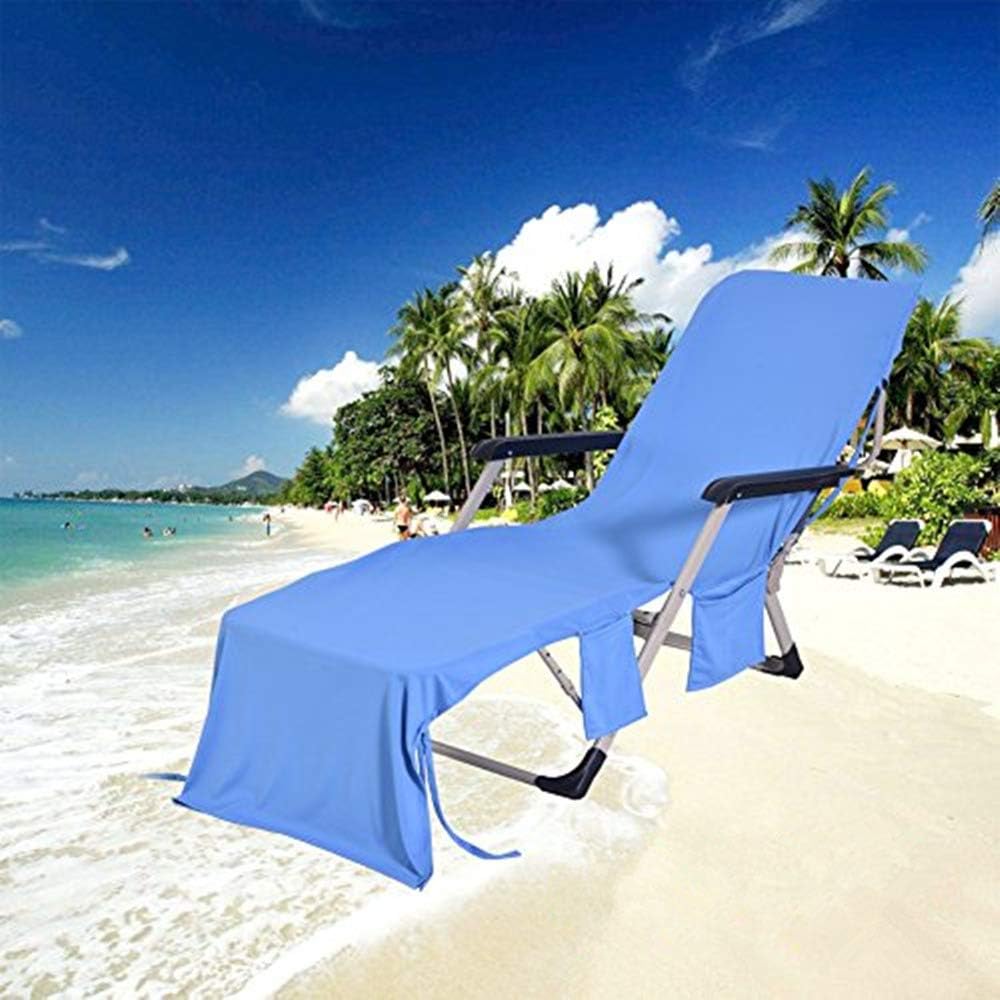 Lounge Chair Beach Towel Cover with Side Storage Pockets Microfiber Lightweight Beach Pool Chair Cover Towel for Sunbathing Holiday (Blue)