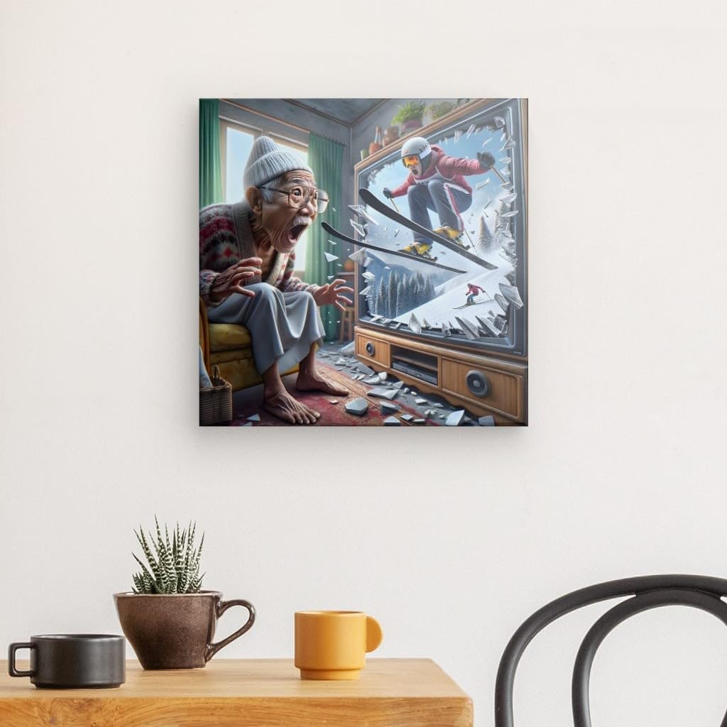Toile murale sauteur de ski au design graphique et format carré