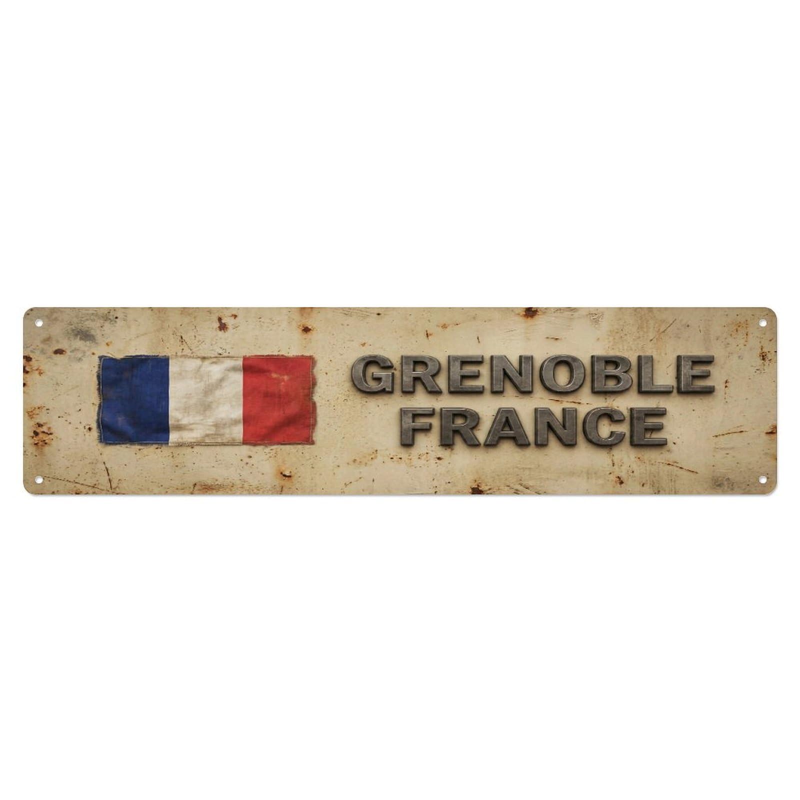 Metal Tin Sign Vintage Grenoble France Flag Decor Rustic Travel