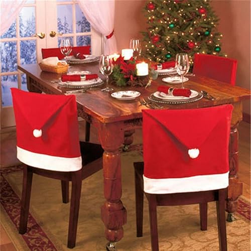 SHATCHI 2 Fundas para Silla con temática navideña, Sombrero de Papá Noel, pompón