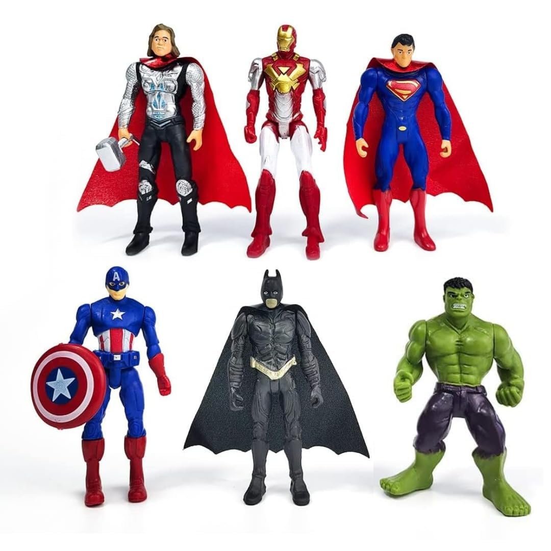 LEGACYCART Ultimate 6pcs Avenger Superhero Action Figures Set, Super Hero Cake Topper Hulk Iron Man Batmanthor Captain America Figure, Children's Birthday Decoration, Birthday Party, Cake Decoration