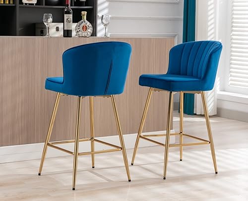 Miniatura 51 de EALSON Juego de 2 taburetes de bar modernos con respaldo tapizado de cuero con reposapiés de metal, cómodas sillas de isla para mostrador de cocina,