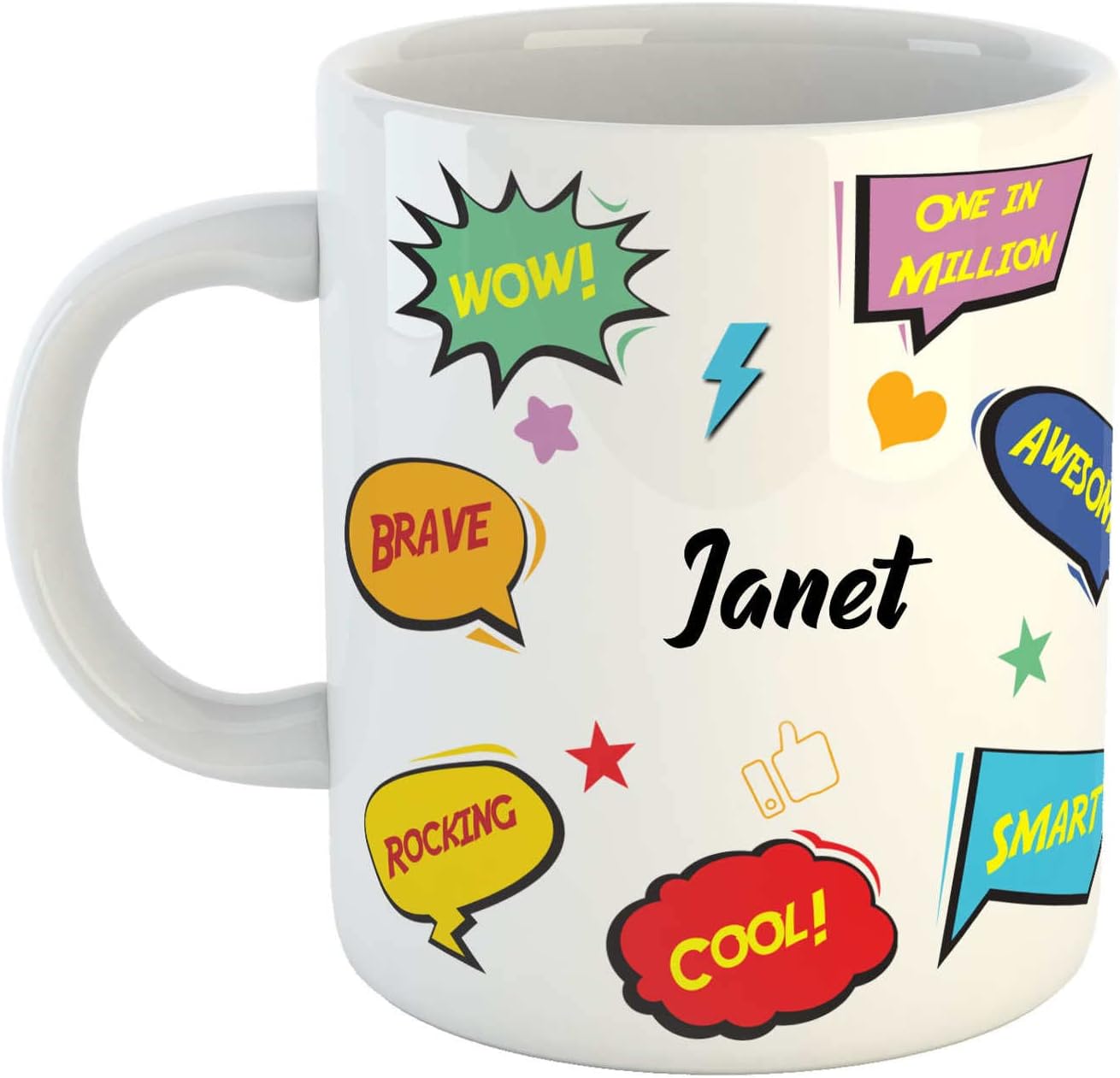 ASHVAH Customized Janet Name Ceramic Coffee Mug - Best Birthday Gift for Daughter, Son, Sister, Brother, Return Gift for Kids, Name -Janet