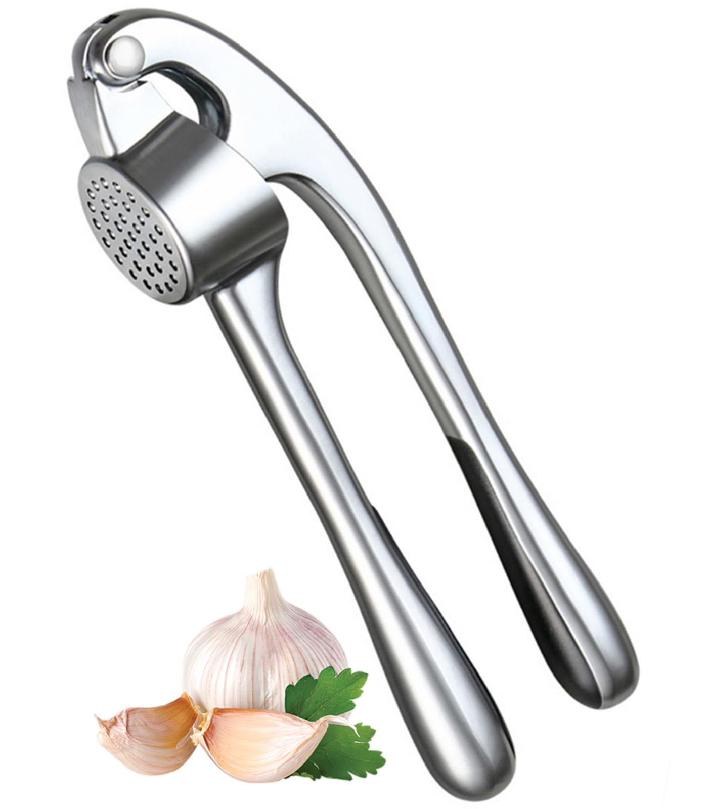 TURIMON Knoblauchpresse, Küchenutensil mit benutzerfreundlichem Griff – Effizientes Werkzeug zur Knoblauchpaste-Gewinnung – Einfach sauber zu haltende Knoblauchpresse – Farbe: Silber