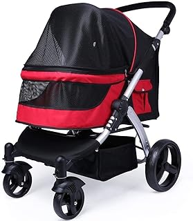Carrinho de bebê para cães Carrinho de passeio para animais de estimação Carrinho de estimação para cães e gatos Carrinho de animais com 2 rodas giratórias dianteiras e freio traseiro Carga máxima de 25 kg (vermelho)