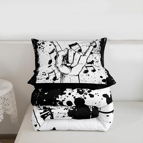 Miniatura 7 de Juego de edredón de música rock, juego de ropa de cama con temática musical, juego de ropa de cama con estampado de notas musicales, juego de