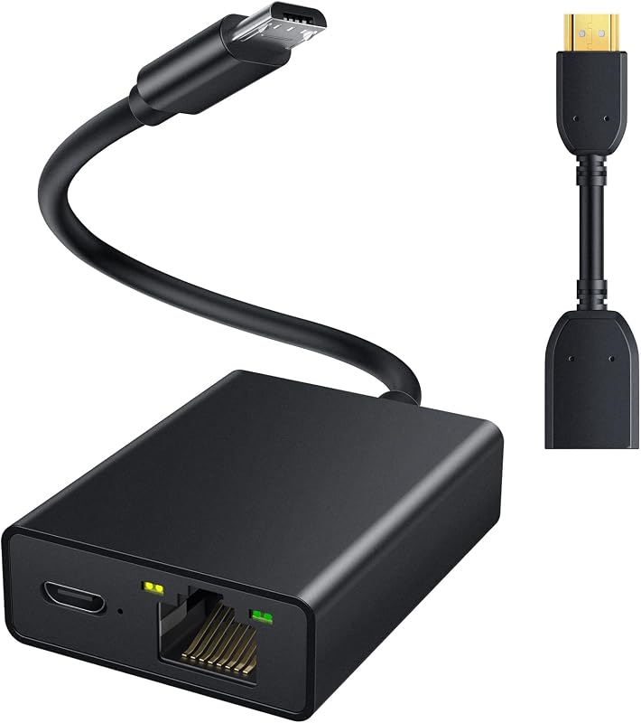 ELECTOP Ethernet Adapter for Fire TV Stick, Micro USB to RJ45 Ethernet Network Adapter Compatible with 4K Fire Stick,Chromecast Google Home Mini and More Streaming TV Sticks with HDMI Cable