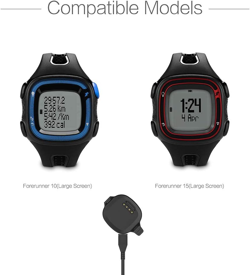 [Large Size 2.5CM Screen] TUSITA Charger Compatible with Garmin Forerunner 10 15 - USB Charging Cable 100cm - Smartwatch Accessories