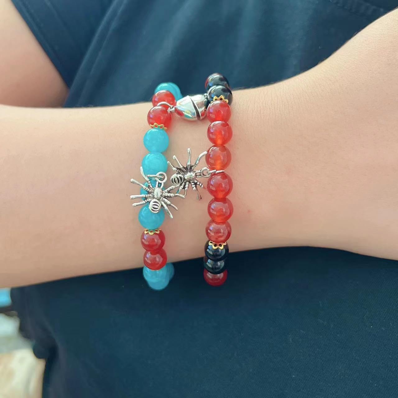 Spider Bracelets for Couple Friendship Couples Bracelets Heart Energy Stone Beaded Bracelets Pink Promise Bracelet Stretch Matching Bracelet for Halloween Party Jewelry (B) - Image 7