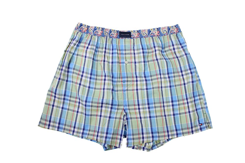 Tommy Hilfiger Men's Olive Plaid Woven Boxer