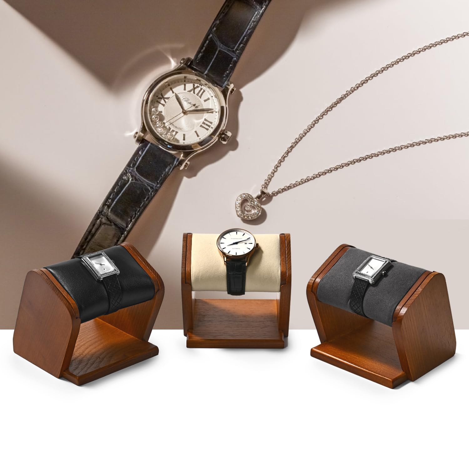 Oirlv Présentoir à montres en bois massif Gris