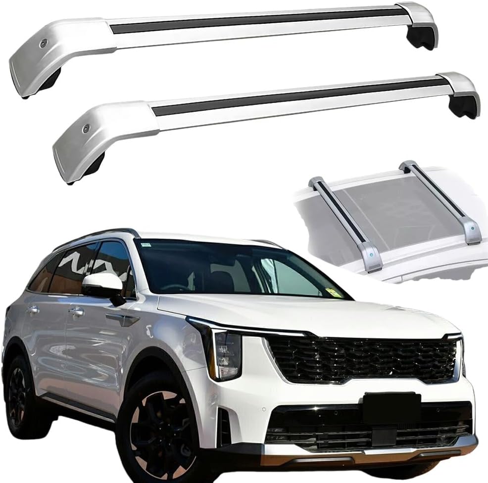 260lbs Load Roof Rack Crossbars Compatible with KIA Sorento MQ4 2021-2026 Lockable Luggage Cargo Carrier Anti-Theft Metal Cross Rails Aluminum Cross Bars Silver