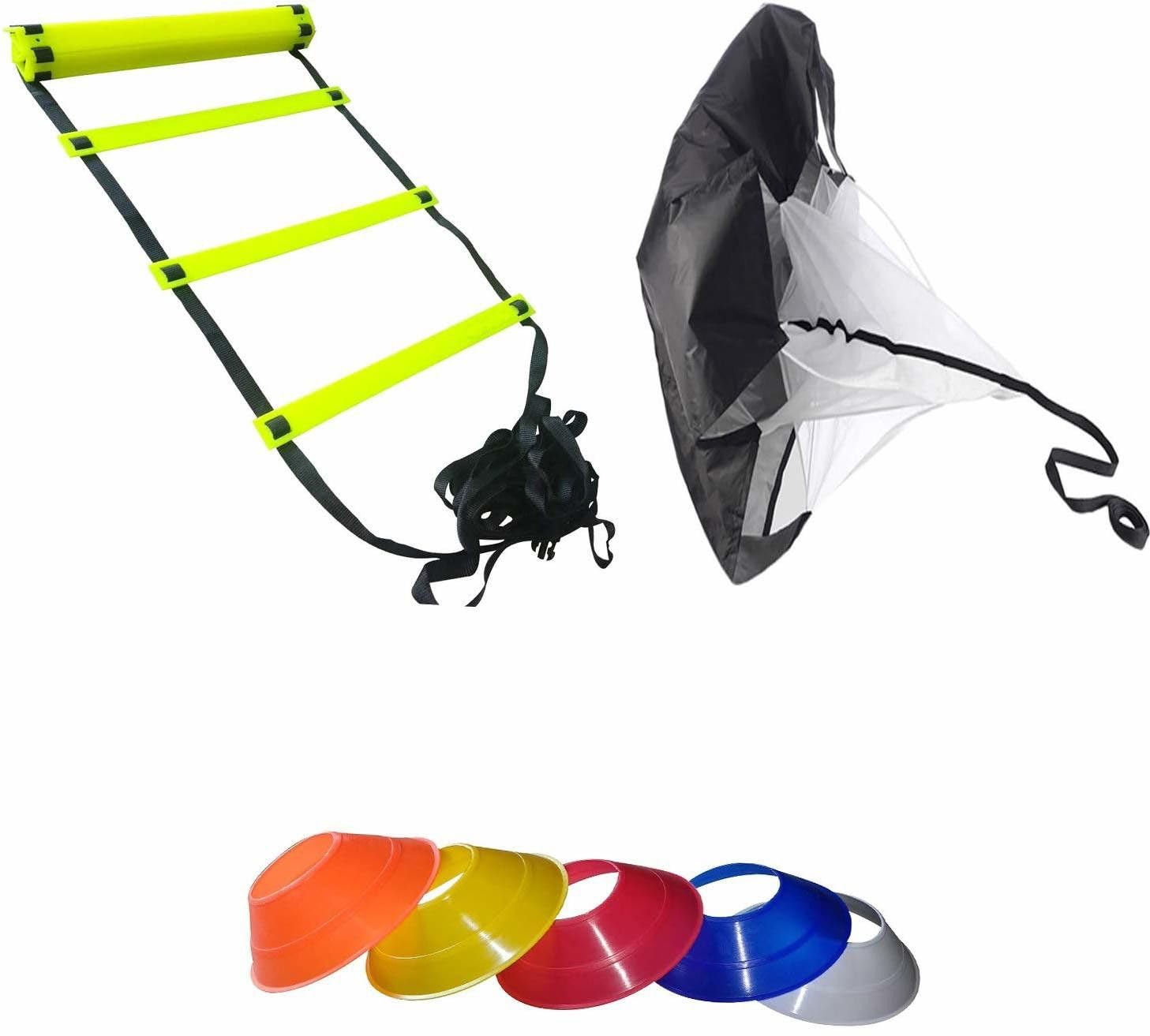 YMD Combo Agility Adjustable Speed Ladder 4 mtr. with 10 Rung, Speed Parachute for Running Purpose, Football Saucer Cone Small Size Set of 20 Speed Ladder (Multicolor)-image-13
