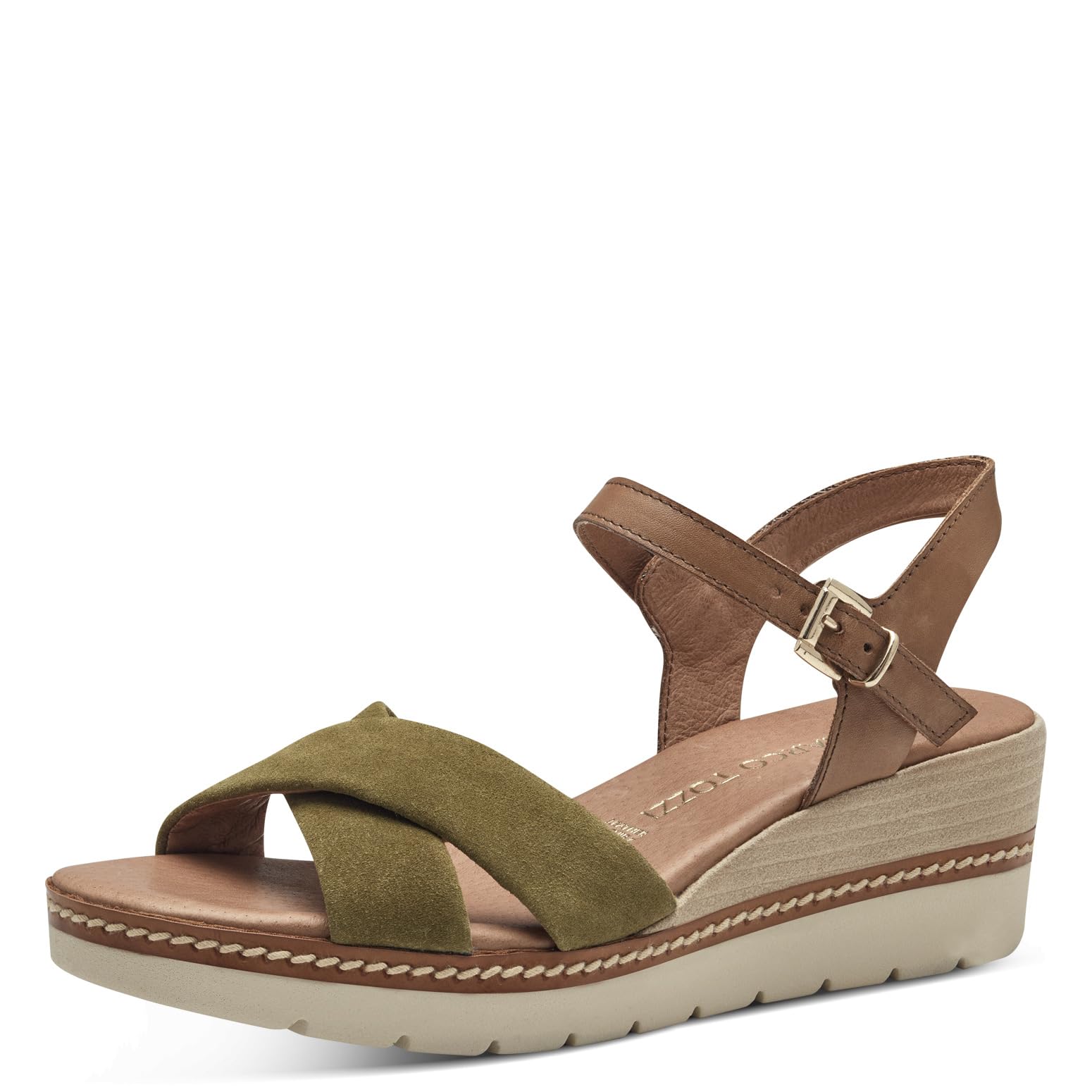 MARCO TOZZI Women's 2-28722-42 Wedge Sandal, FERN GREEN COM, 5.5