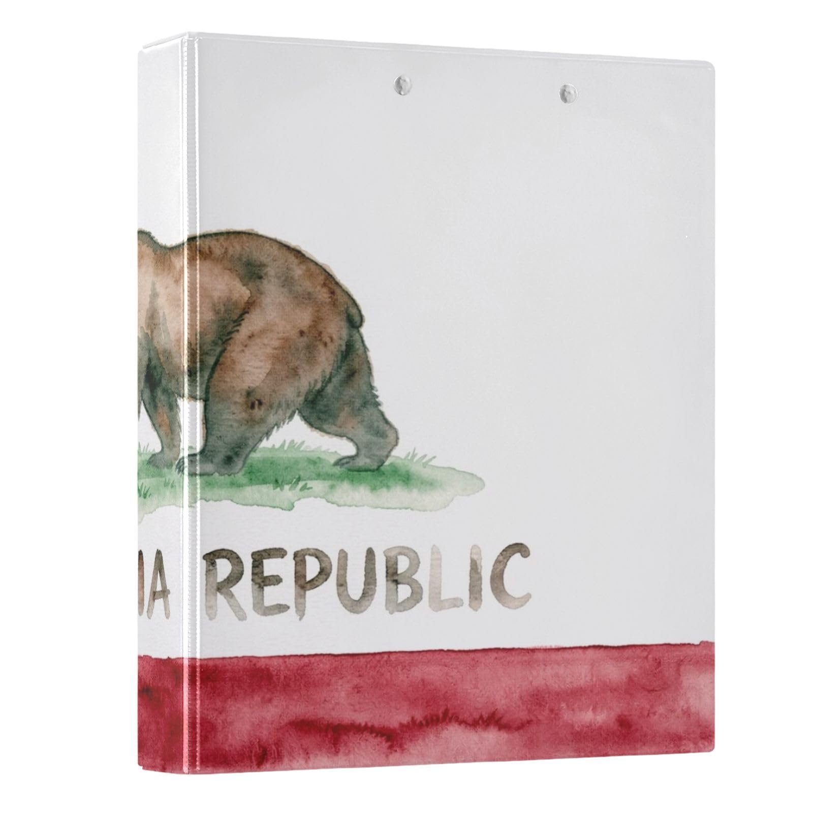 Peystean - Raccoglitore ad anelli rotondo a D da 3,8 cm, con portablocco integrato, copertina rigida stampata su un lato, confezione da 2 pezzi, bandiera della California