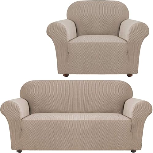 Turquoize Funda de sofá jacquard de 1 pieza, tamaño de sofá y silla, color caqui