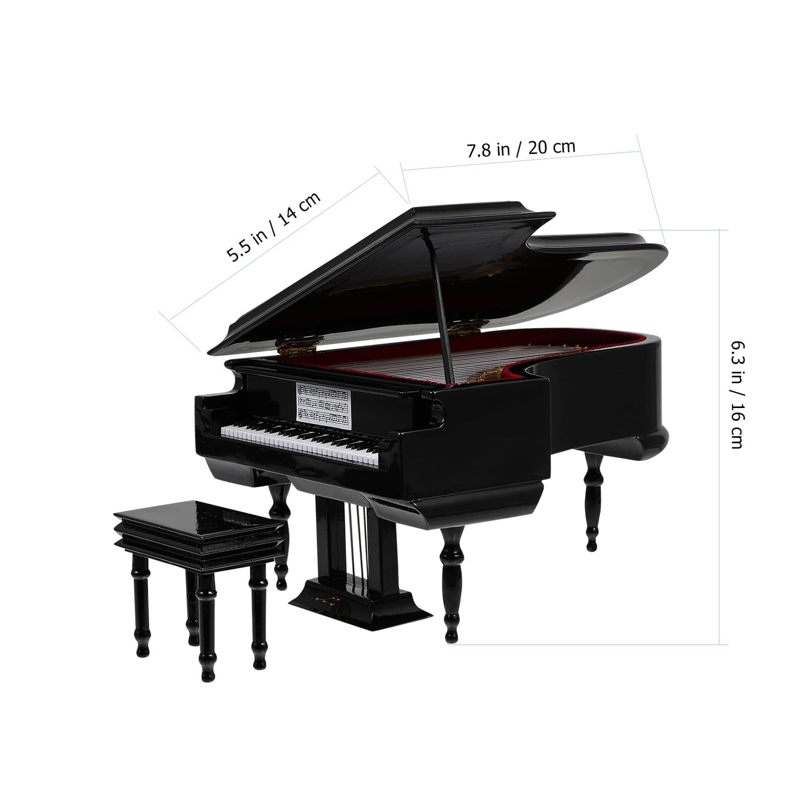 Scatola Carillon Pianoforte Mini Riproduzione Nero Portatile da Tavolo | Decorazione da Scrivania, Formato Tascabile, Plastico Legno Metallo, Forma Semplice Unica