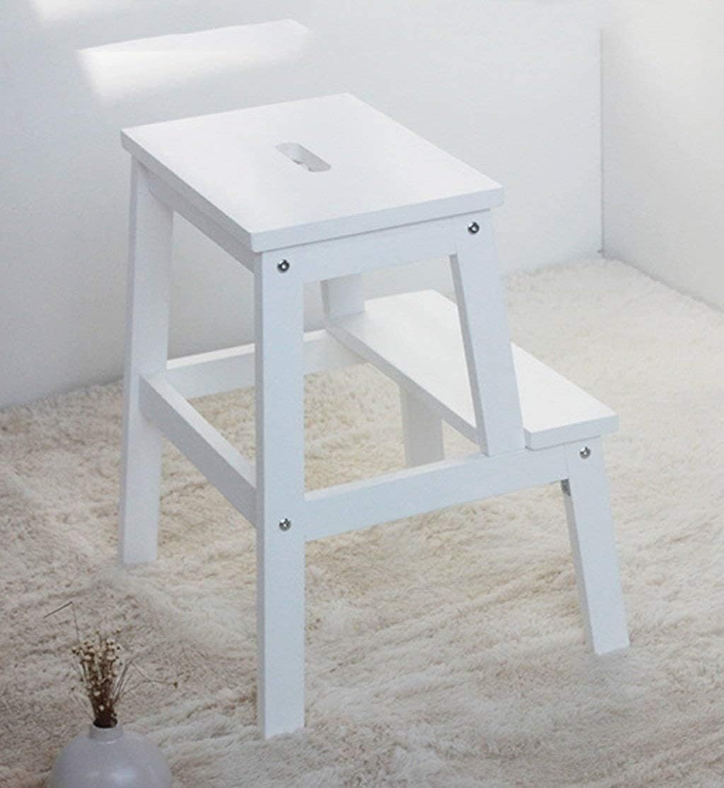 OKUOKA Outdoor Home Dual-Purpose Step Stool,Step Ladder Multi - Functional Chairs Ladder Simple Two-Layer 6 Colors 2 Size,Wood Color,39.5 * 35 * 35Cm