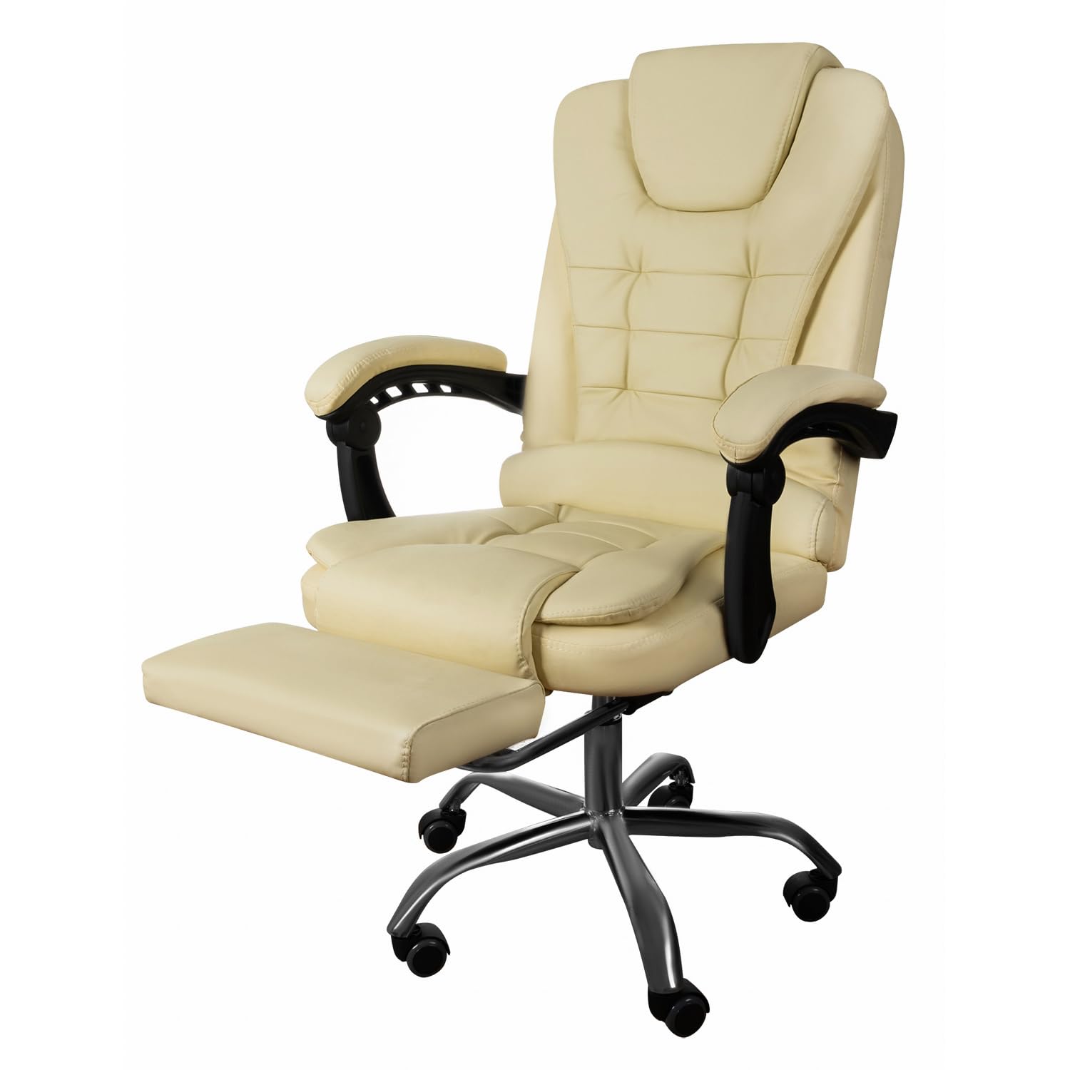 Krzesło biurowe, fotel szefa, ergonomiczny mechanizm przechylania, podnóżek ze sztucznej skóry, 130 kg, beżowy 23287
