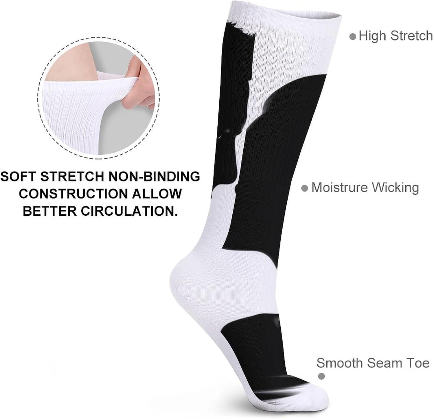 Breathable Crew Sock, Moisture Wicking, Athletic Calf Socks, Cozy | Couple Face Silhouette Compression Socks for Women Men, Lightweight High Work Socks for Business, Casual