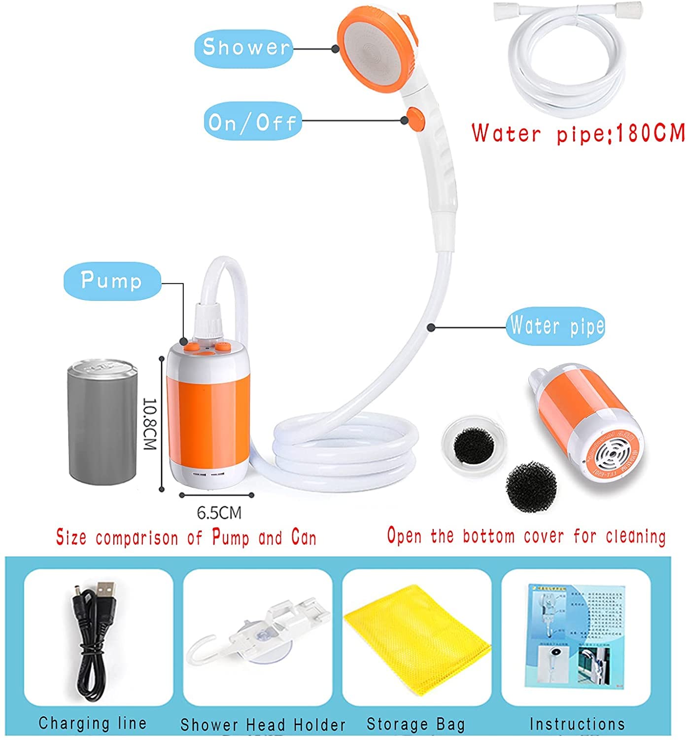 Laserbeak Shower portatile da campeggio Outdoor Shower Electric Hand Shower Electric Hand Shower Camping Built-in Shower 5000 mAh Rechargeable Shower with Large Capacity for Indoor or Outdoor Shower