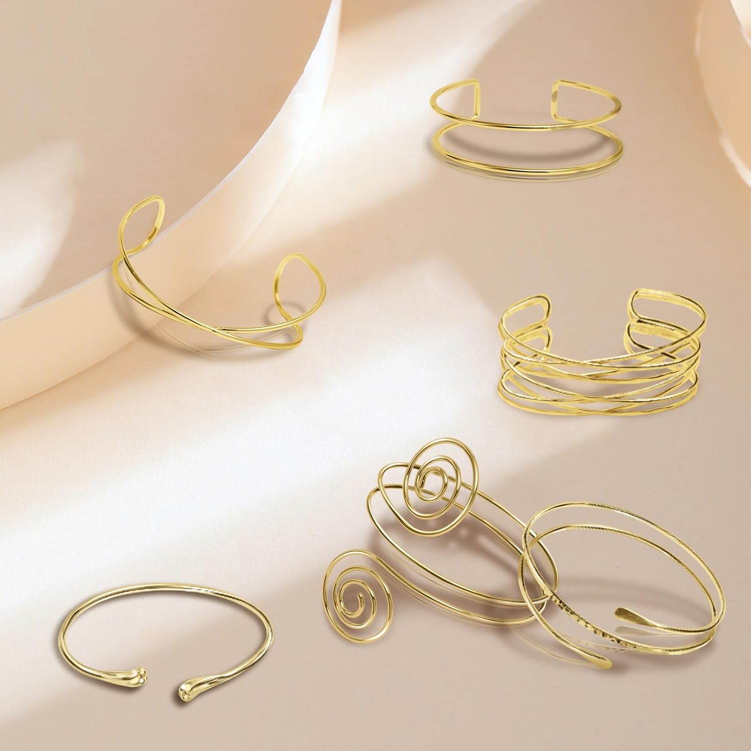 Gold Arm Cuff Upper Arm Set 6Pcs Adjustable Large Wide Upper Arm Cuff - Image 2