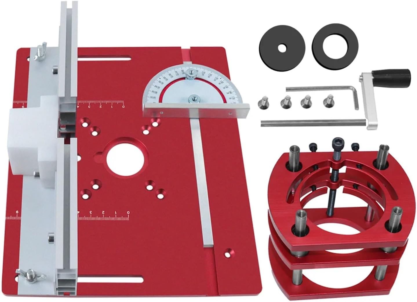 Woodworking Router Lift Kit - Aluminum Router Table Insert Plate W/Miter Gauge Guide and Bracket for 65mm Diameter Motors(Blue Plate Set)