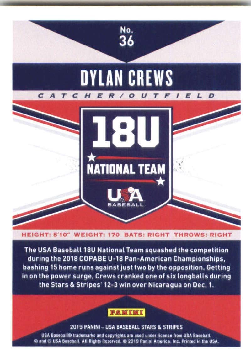 2019 Panini Stars and Stripes #36 Dylan Crews USA Baseball 18U National Team Baseball Card