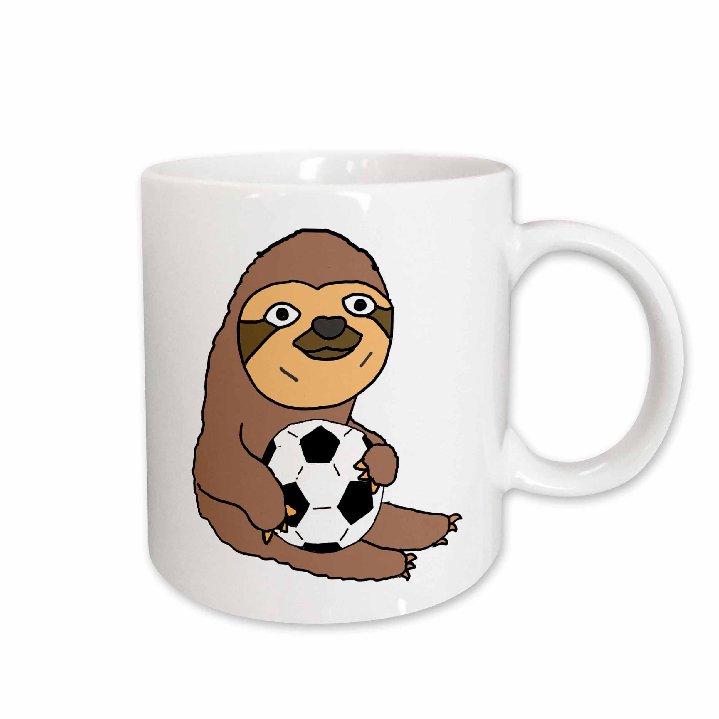 3dRose Silly Funny Sloth Playing Soccer Cartoon 11oz Mug