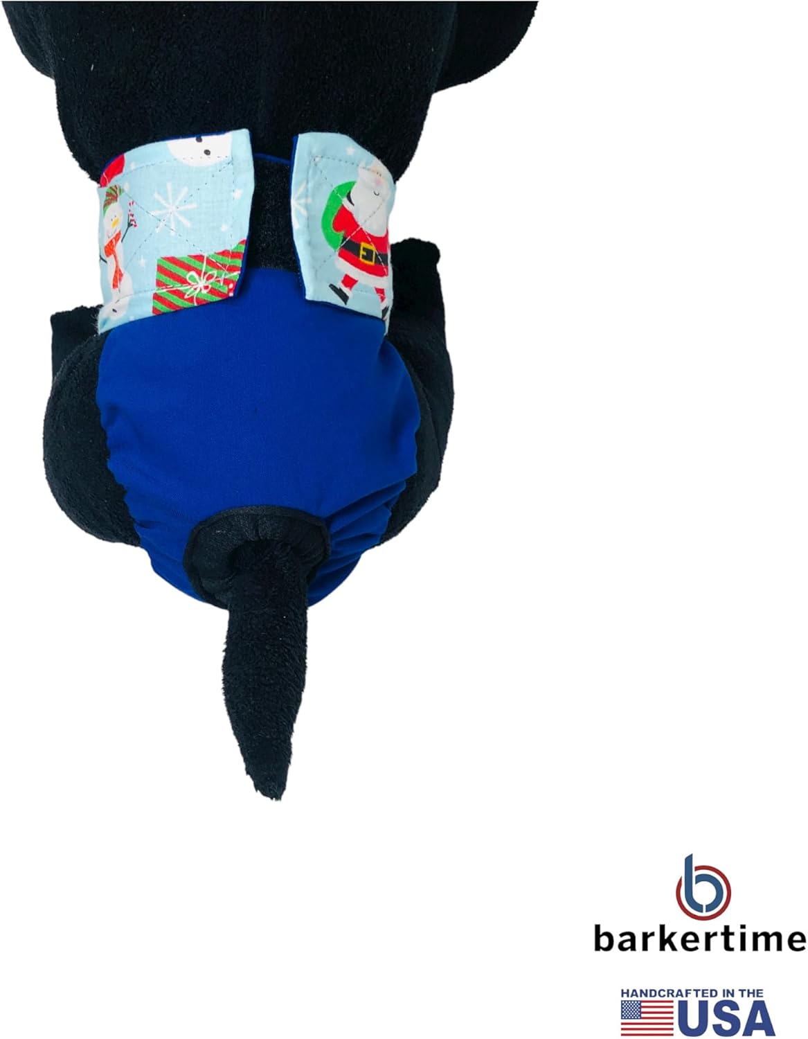 Santa Claus with Snowman on Blue Dog Diaper, S, with Tail Hole - Made in USA