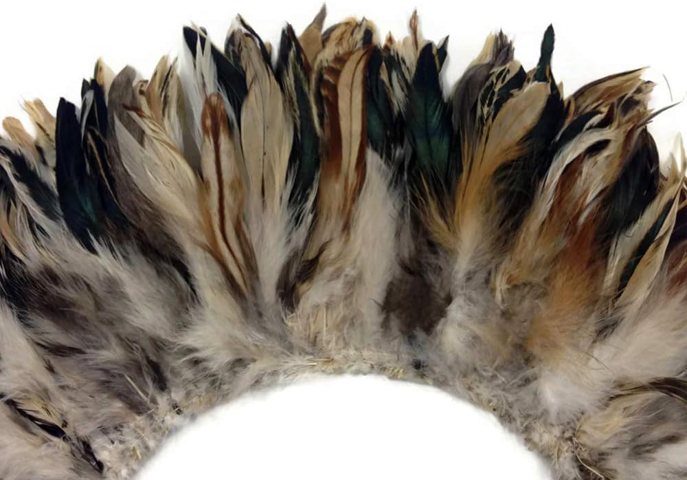 1 Yard - Natural Cream & Black Strung Rooster Schlappen Wholesale Feathers (Bulk) Craft Supply | Moonlight Feather