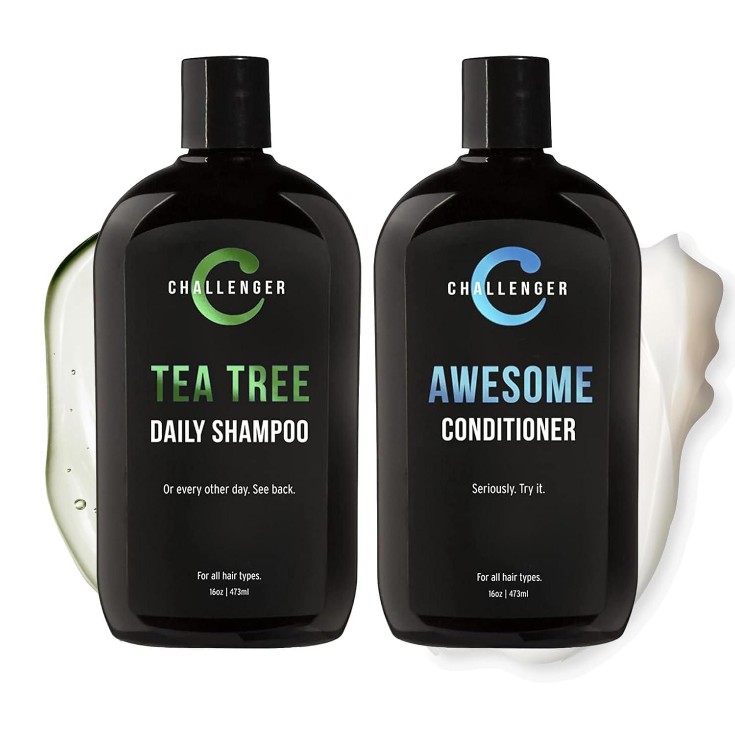Challenger Tea Tree Shampoo & Peppermint Conditioner Combo | Men's Shower Product | For Itchy & Dry Scalp | Removes Dirt & Oils | Argan Oil, Biotin | Artificial Color Free | 2x 16oz