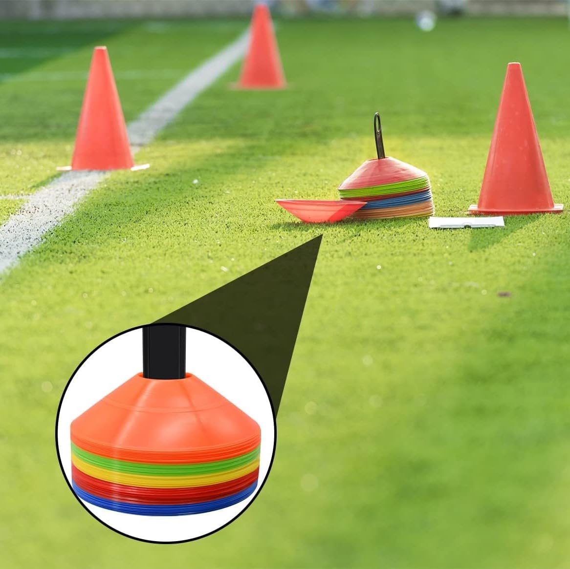 LATERN 60 Pièces Plots de Marquage pour Football Cône, 19CM Cônes de Marquage de Sécurité Sportive avec Sac de Transport et Support pour Basketball Soccer Football L'agilité Entraînement (6 Couleurs) - 5