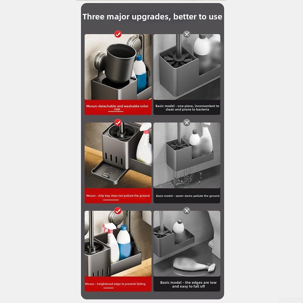 Soporte para escobilla de inodoro montado en la pared con estante de almacenamiento, fuerte fijación de ventosa para superficies lisas, diseño ventilado para secado rápido, solución de