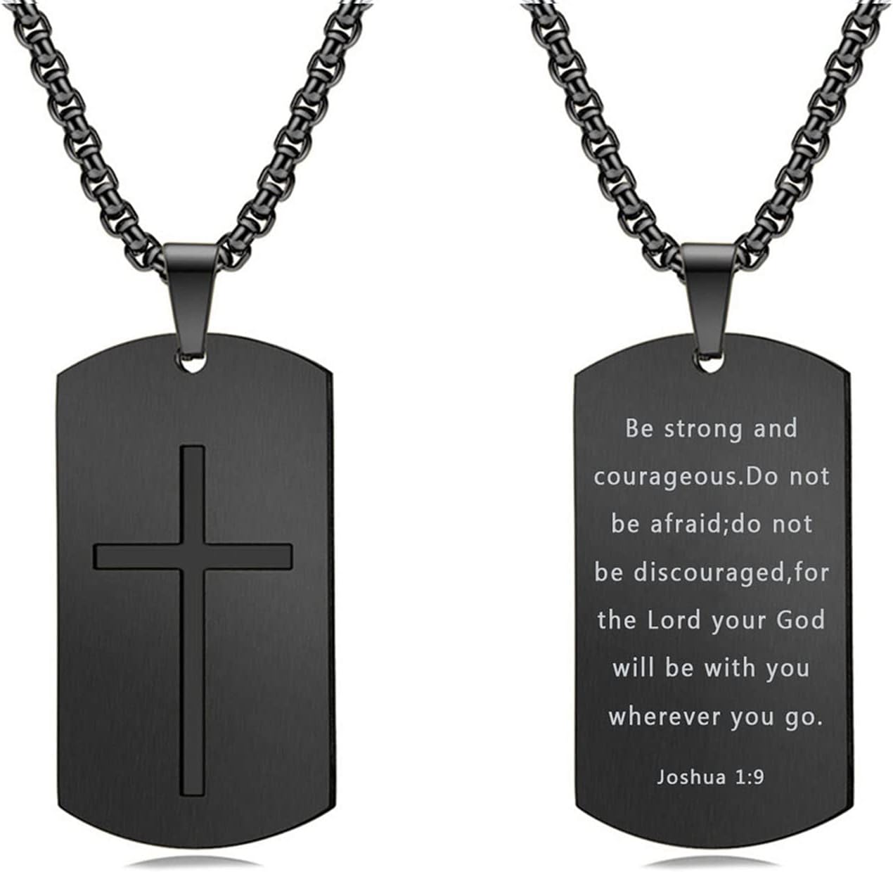Rnivida Men's Bible Verse Cross Tag Pendant Necklace, Stainless Steel Christian Inspirational Necklace Jewelry for Men