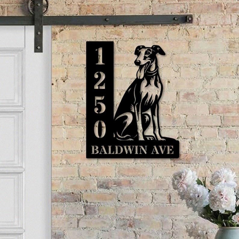 Personalized Doberman Dog Address Sign, Custom Metal House Number with Doberman Design, Outdoor Wall or Yard Decor, Pet Lover Home Decor (Doberman Dog House Number)