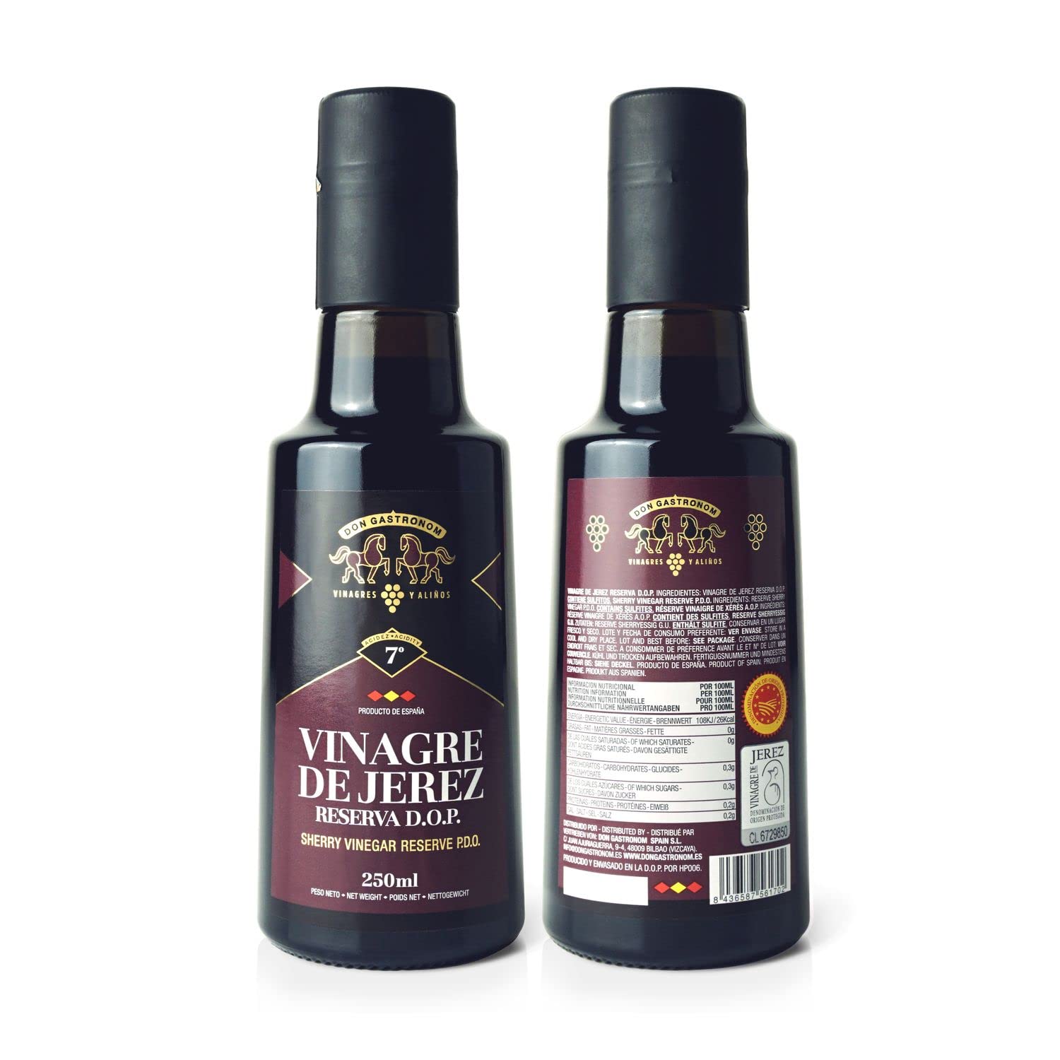 Lote de 6 vinagre de jerez DOP – Botella de 250 ml