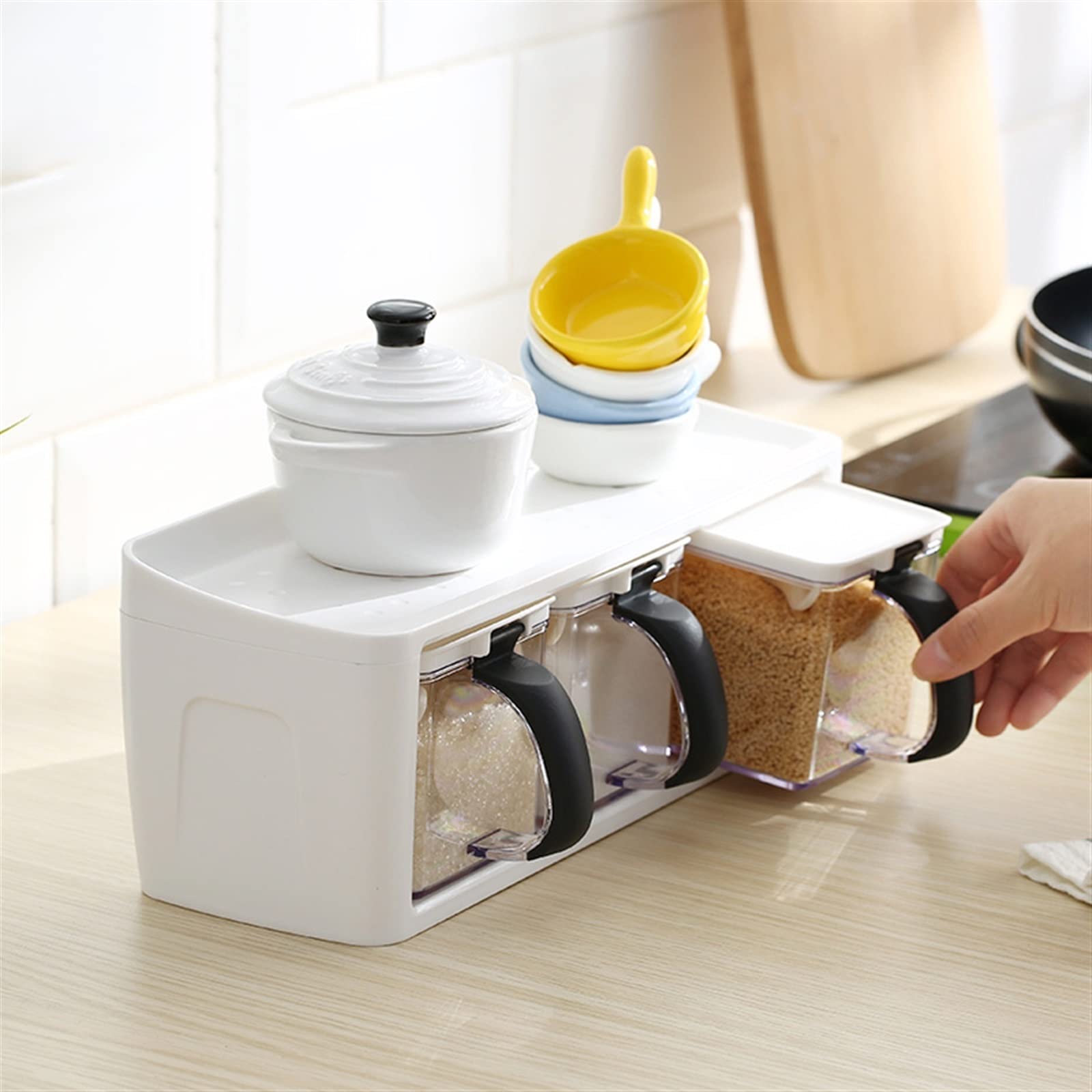 Barattoli per spezie con Etichetta Portaspezie Scatole per condimenti impilati Barattoli per spezie con Manico Cucchiaio Contenitore per condimenti da Cucina per condime