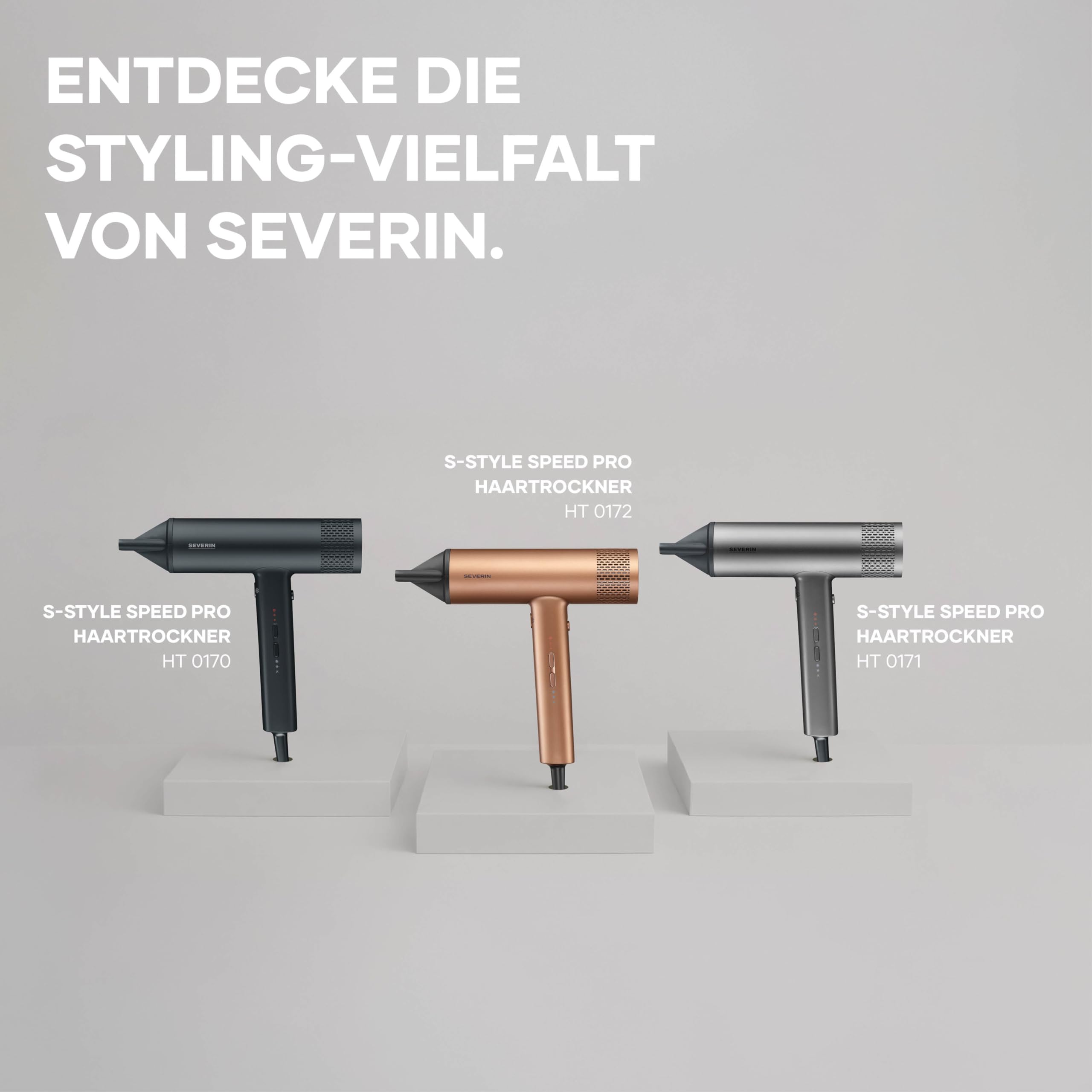 Severin Ionen-Haartrockner inkl. Diffusor, Konzentrator, leistungsstarker Föhn und langlebiger Haar-Trockner, BLDC-Motor, Ionic-Technologie, S-Style Speed Pro, 2,8m Kabel, 2.000W, anthrazit, HT 0171