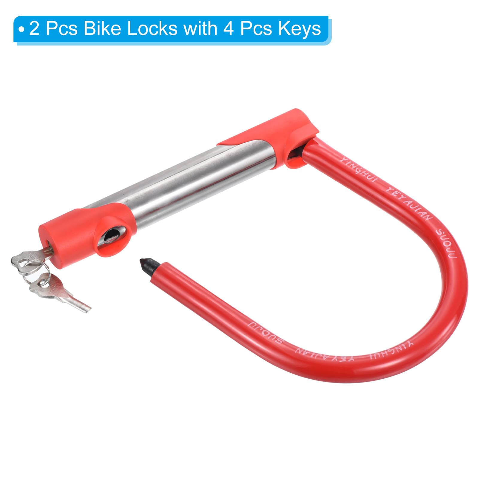 PATIKIL Bicicleta U Candado, 2 Paquete Anti Robo Bicicleta Candado con 2 Llaves, 18mm Grosor Zinc Aleación Motocicleta Seguridad Candado Adapta para Eléctricas Bicicletas Patinetes, Rojo