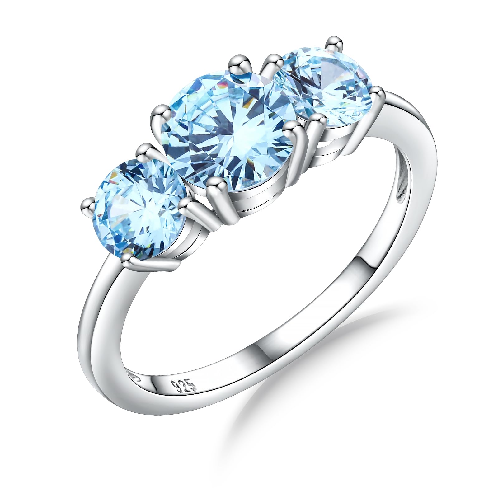 3 Stone Engagement Rings for Women, Sterling Silver Lab Ruby/Sapphire/Emerald/Amethyst/Aquamarine Three-Stone Gemstone Wedding Promise Rings for Her, Wife Mom Anniversary Birthstone Jewelry