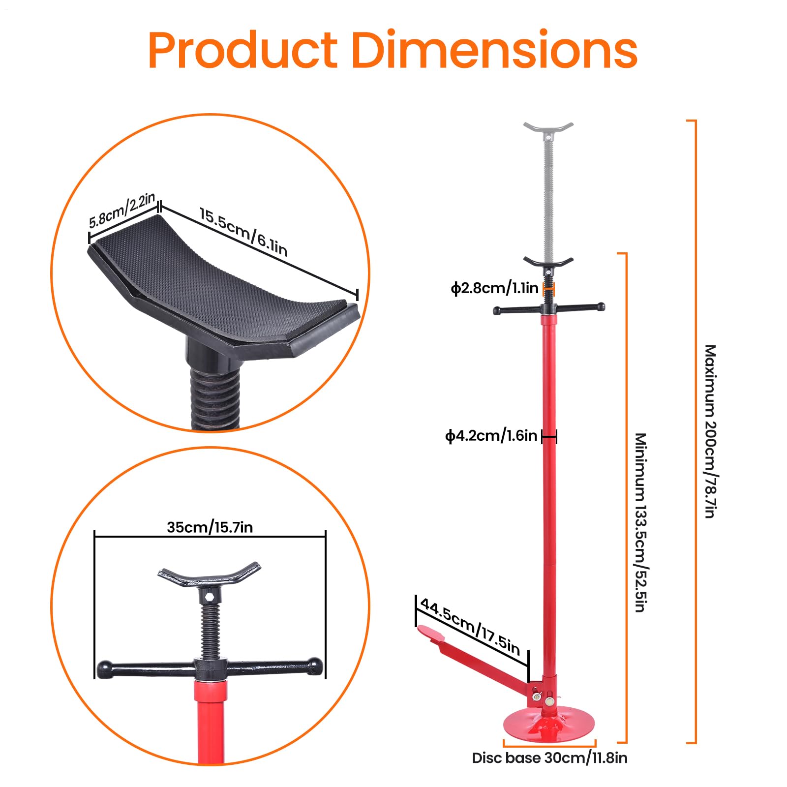 Supporto meccanico 750 kg | Supporto da officina regolabile in altezza con mandrino a vite | sollevatore per ingranaggi 133 – 200 cm altezza di sollevamento | base rotonda 30 cm in acciaio | per