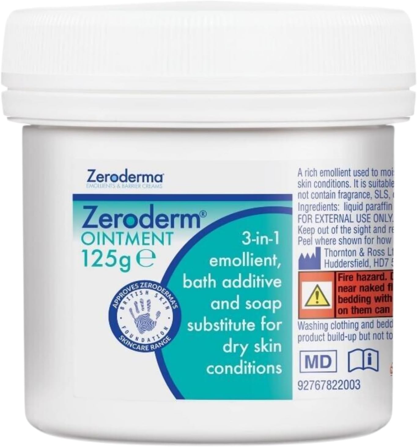 Zeroderm Ointment, Rich 3-in-1 Emollient, Soap Substitute & Bath Additive, For Dry Skin Conditions such as Eczema, Ichthyosis & other Dry Skin Conditions. 125g
