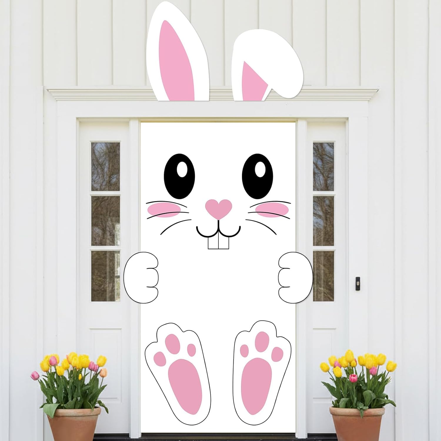 5Pcs Easter Bunny Door Covers Easter Door Decorations Large Fabric Bunny Porch Banner Rabbit Hanging Background Banners for Spring Party School Home Office Indoor Outdoor Front Doors Window Wall Decor