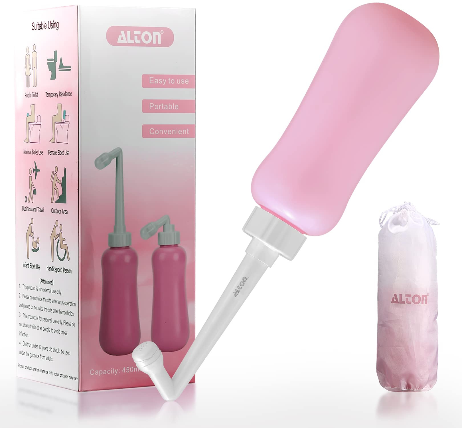 ALTON SHR20250, Non-Electric Toilet Portable Bidet, Retractable Travel Bidet, Pink, 450ML