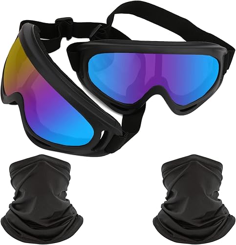LJDJ Gafas de motocicleta, paquete de 2 unidades, para motocross, protección anti-UV, ajustable, para montar todo terreno, paquete de 2 cubrebocas